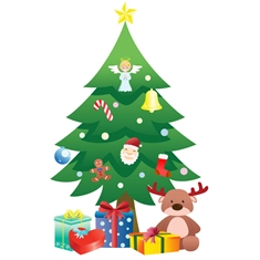 Christmas Decoration Tree with Gifts and Reindeer Sticker